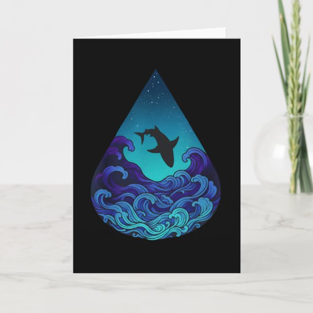 Night Ocean Shark Silhouette Teardrop Starry Sea Karte (Vorderseite)