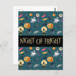 "Night of Fright" Green Halloween Muster Postkarte