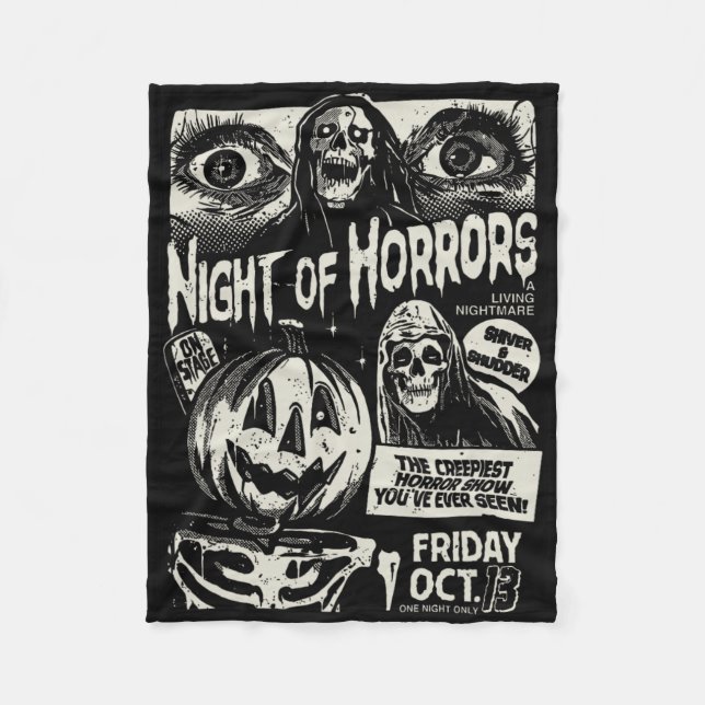 Night of Horrors Spooky Skeleton Kürbislaterne Ha Fleecedecke (Vorderseite)