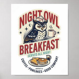 Night Owl Breakfast Retro 80er Jahre Mattes Poster
