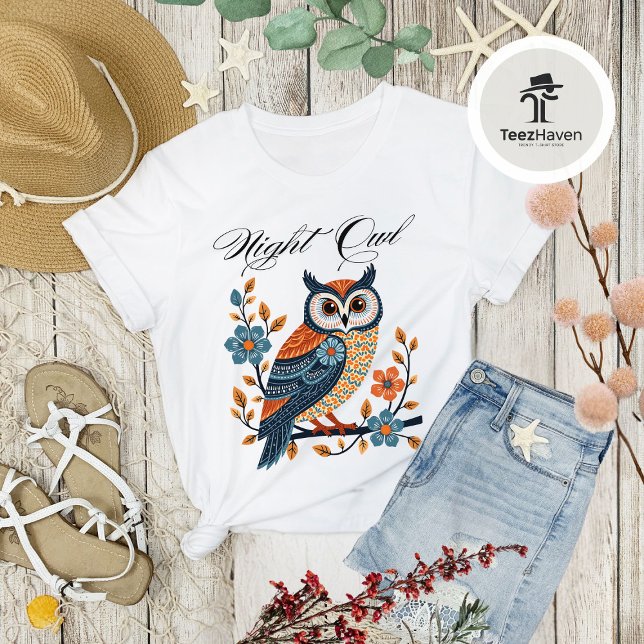 Night Owl Folk Art T - Shirt - Einzigartiger T - S (Von Creator hochgeladen)
