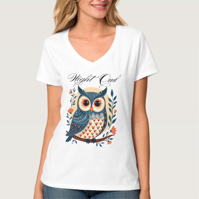 Night Owl Folklorekunst T - Shirt (Vorderseite)