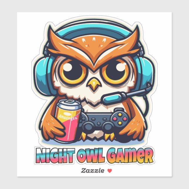 Night Owl Gamer Mascot Fun Gaming Illustration Aufkleber (Blatt)