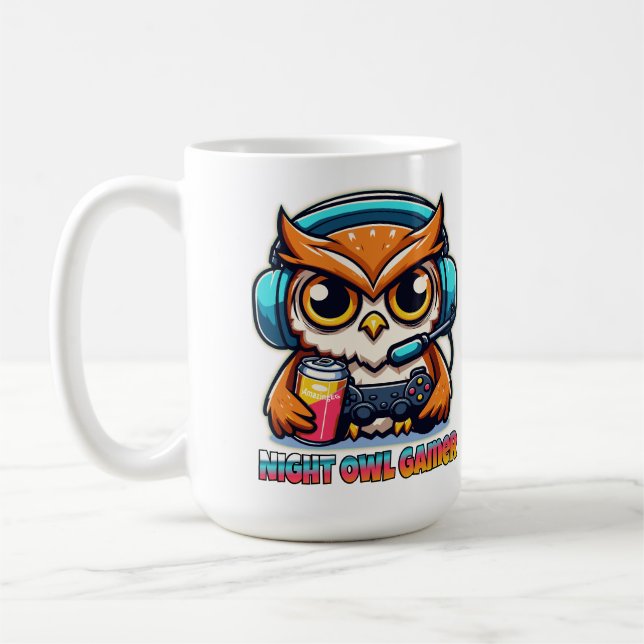 Night Owl Gamer Mascot Fun Gaming Illustration Kaffeetasse (Links)