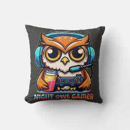 Night Owl Gamer Mascot Fun Gaming Illustration Kissen