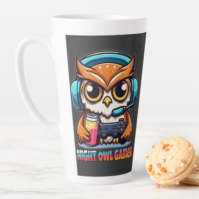 Night Owl Gamer Mascot Fun Gaming Illustration Milchtasse (Beispiel)