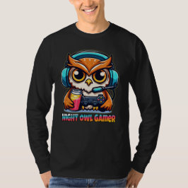 Night Owl Gamer Mascot Fun Gaming Illustration T-Shirt