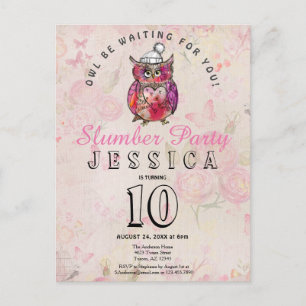 Night Owl Geburtstag Slumber Party Einladung Postkarte