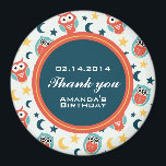 Night Owl Geburtstagsparty Danke Magnet<br><div class="desc">Niedlicher Cartoon-Magnet der Nachtkeule mit Mond und Sternen. Geeignet als Gastgeschenk oder Dankeschön für Ihre niedlichen Gäste. Sleepover Slumber Geburtstagsparty.</div>