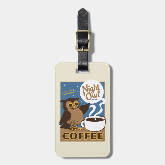 Night Owl Kaffee Gepäckanhänger (Vorderseite vertikal)
