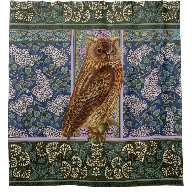 NIGHT OWL, LILLACS UND BLÄTTER Art Nouveau Floral Duschvorhang (Vorderseite)