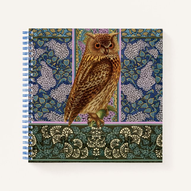 NIGHT OWL, LILLACS UND BLÄTTER Art Nouveau Floral Notizbuch (Vorderseite)