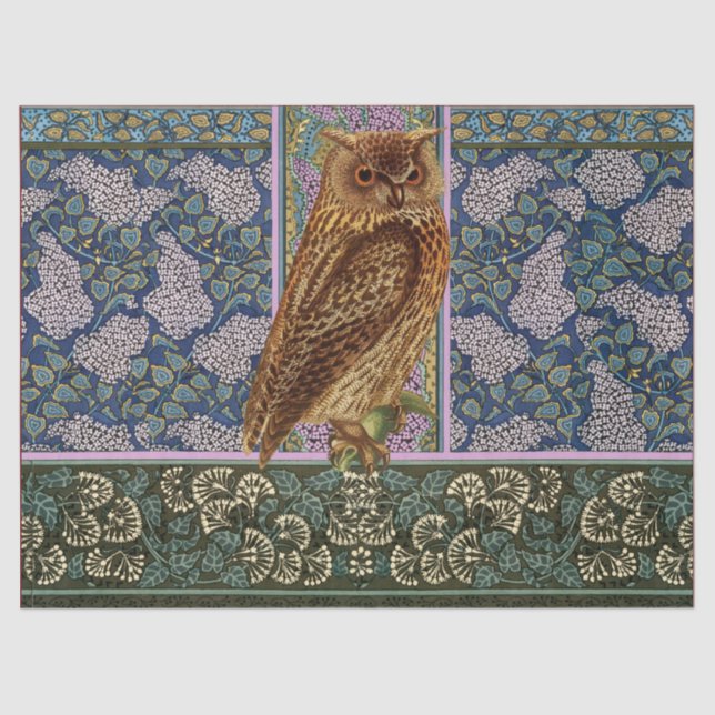 NIGHT OWL, LILLACS UND BLÄTTER Art Nouveau Floral Seidenpapier (Vorderseite)