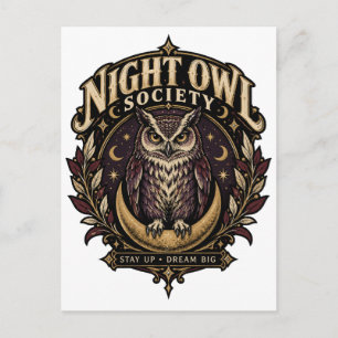 Night Owl Society Vintage Eule Mond Postkarte