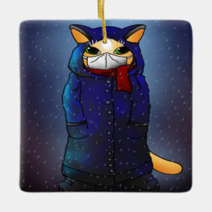 Night Rain Face Mask Cat Keramikornament
