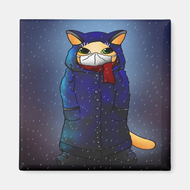 Night Rain Face Mask Cat Magnet (Vorne)