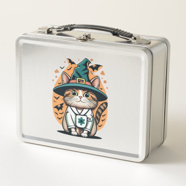 Night Shift Feline One Spooky Nurse Cat Metall Brotdose (Vorderseite)