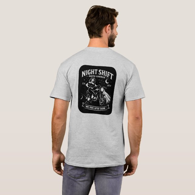 Night Shift Motorcycle Garage Pin Up Style T-Shirt (Schwarz voll)