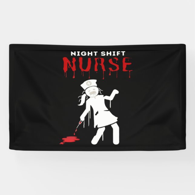 Night Shift Nurse Funny Halloween Klassischer T -  Banner (Horizontal)