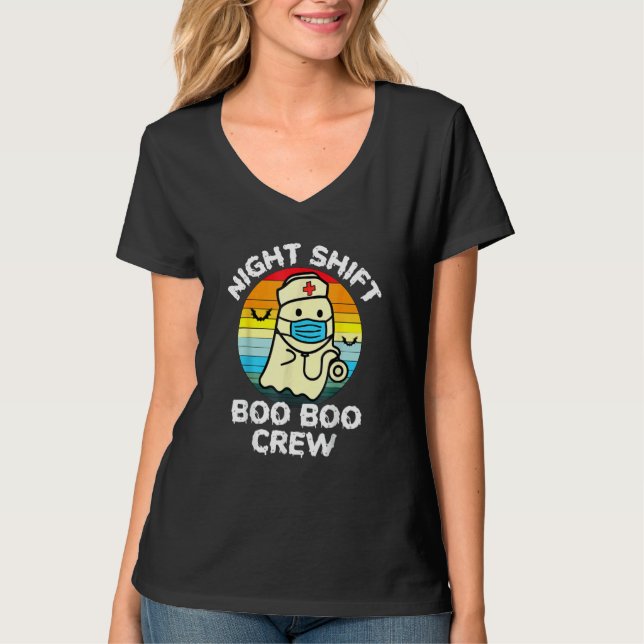 Night Shift Nurse Ghost Boo Boo Crew  Halloween T-Shirt (Vorderseite)