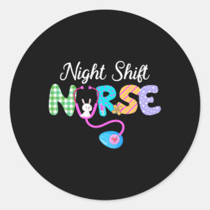 Night Shift Nurse Kariertes Ei Bunny Liebe Stethos Runder Aufkleber