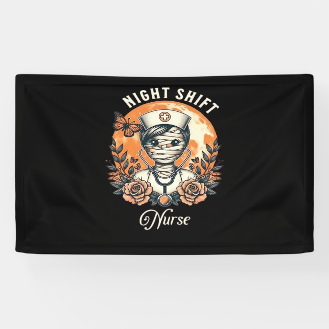 Night Shift Nurse Mummy Halloween Gesundheitsflora Banner (Horizontal)