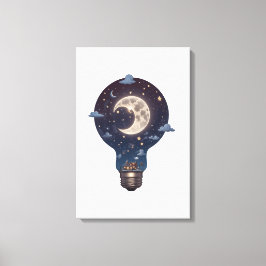 Night Sky and Cottage Inside a Lightbulb Leinwanddruck