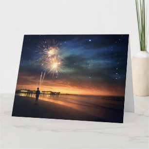 Night Sky Beach Fireworks Karte