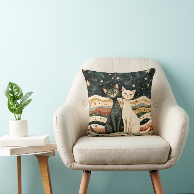 Night Sky Cats Throw Pillow Kissen (Stuhl )