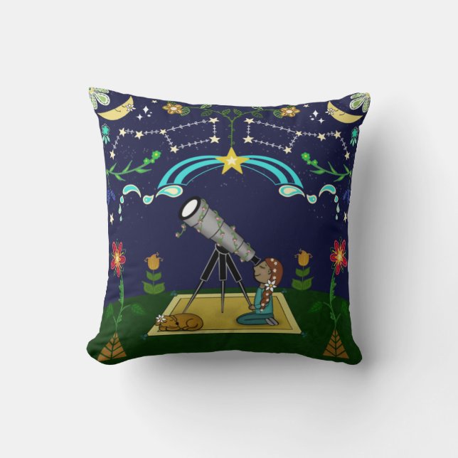 Night Sky Folk Art Kissen (Vorderseite)
