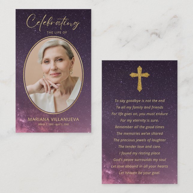 Night Sky Funeral Memorial Prayer Photo Cards Visitenkarte (Vorne/Hinten)