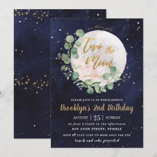 Night Sky Greenery Zwei der Mond 2. Geburtstag Par Einladung