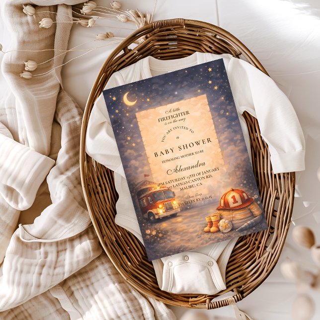 Night Sky Little Firefighter Baby Shower Einladung (Von Creator hochgeladen)