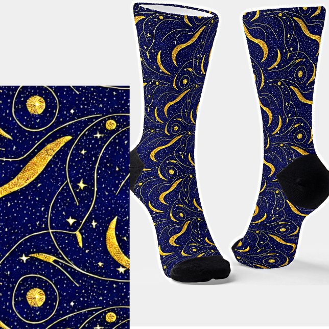 Night Sky Metallic Gold Blue Celestis Formen Socken (Von Creator hochgeladen)