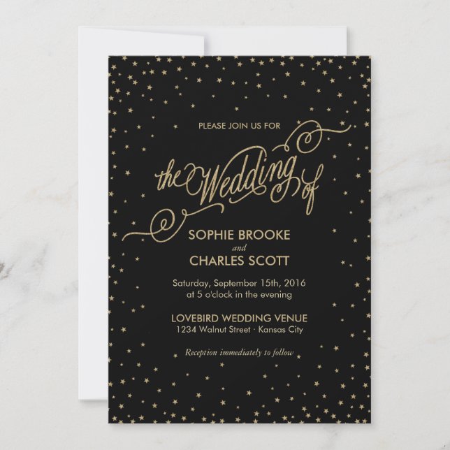 Night Sky mit Gold Stars Extravagante Hochzeitsein Einladung (Vorderseite)