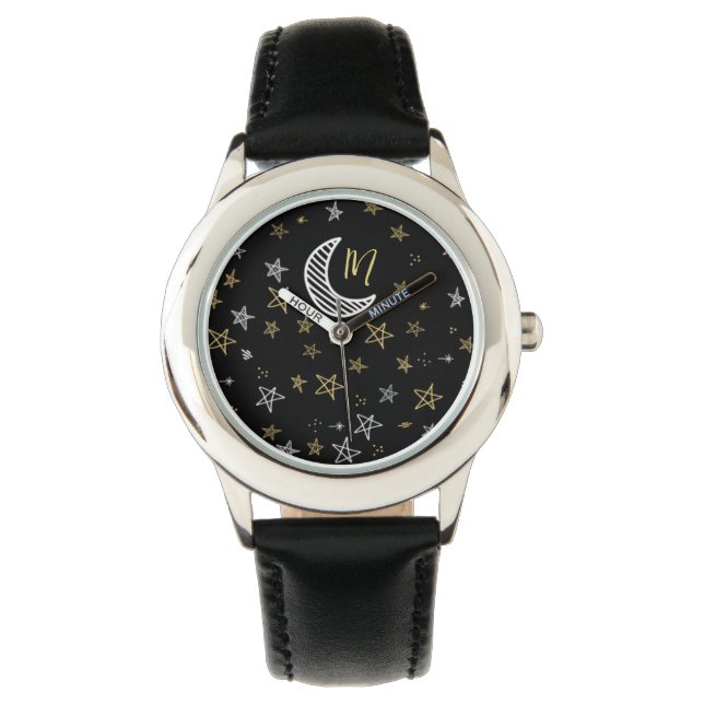 Night Sky mit Mond und Stars Armbanduhr (Vorderseite)