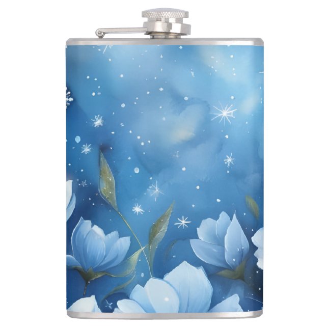 Night Sky mit Stars und Blume Digitale Kunst Flachmann (Vorderseite)