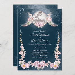 Night Sky Moon Phases Pink & Blue Handfasting Invi Einladung