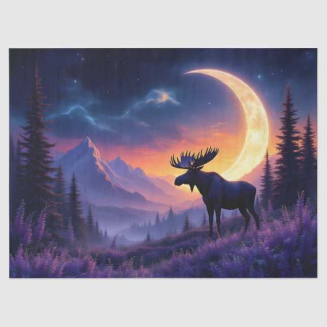 Night Sky Moose Crescent Moon Lavender Seidenpapier (Vorderseite)