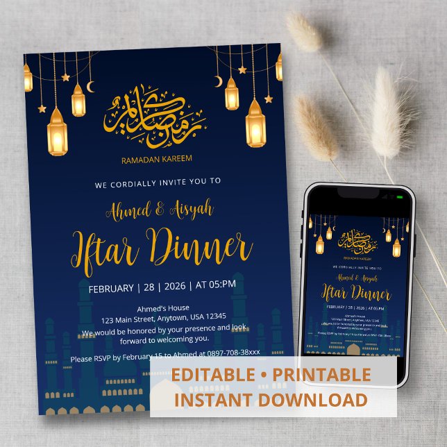 Night Sky Mosque Silhuette Iftar Dinner Einladung (Von Creator hochgeladen)