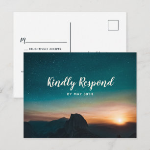 Night Sky Mountain Galaxy Modern Star Wedding RSVP Einladungspostkarte