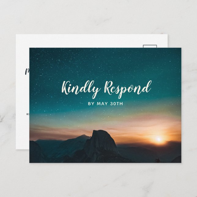 Night Sky Mountain Galaxy Modern Star Wedding RSVP Einladungspostkarte (Vorne/Hinten)