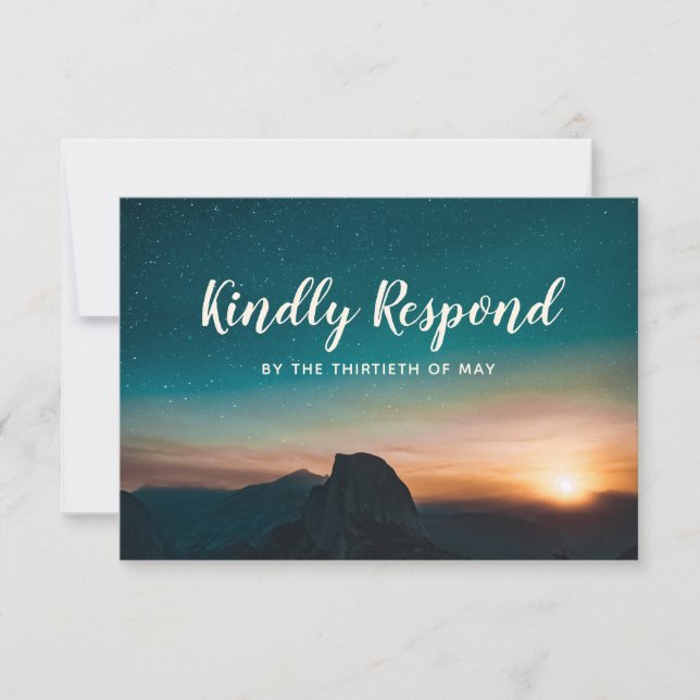Night Sky Mountain Galaxy Sunset Stars Hochzeit RSVP Karte (Vorderseite)