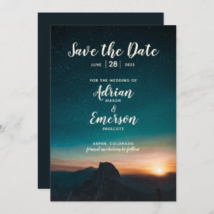 Night Sky & Mountain Stars Galaxy Moderne Hochzeit Save The Date