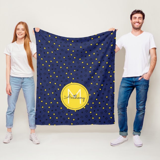 Night Sky Niedlich Stars auf Navy Blue Pattern Mon Fleecedecke (Beispiel)
