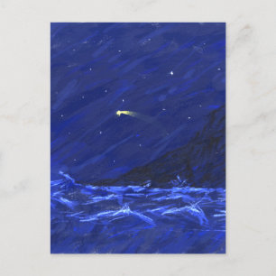 Night Sky Ocean Cliff Shooting Star Leinwand Postkarte