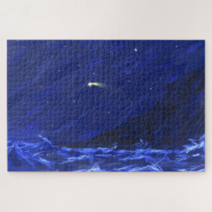 Night Sky Ocean Cliff Shooting Star Leinwand Puzzle