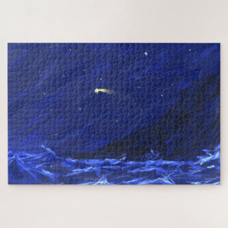 Night Sky Ocean Cliff Shooting Star Leinwand Puzzle