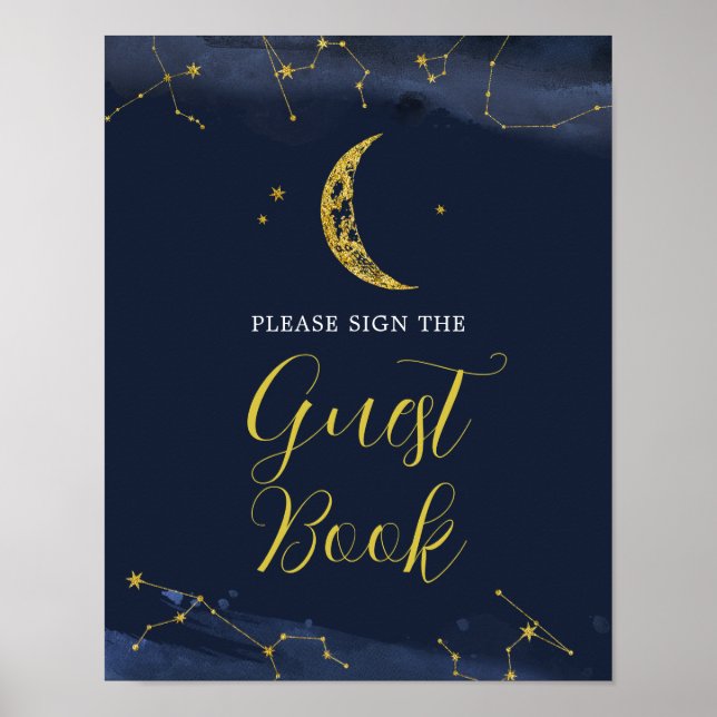 Night Sky Over Moon Baby Shower Guest Book Poster (Vorne)