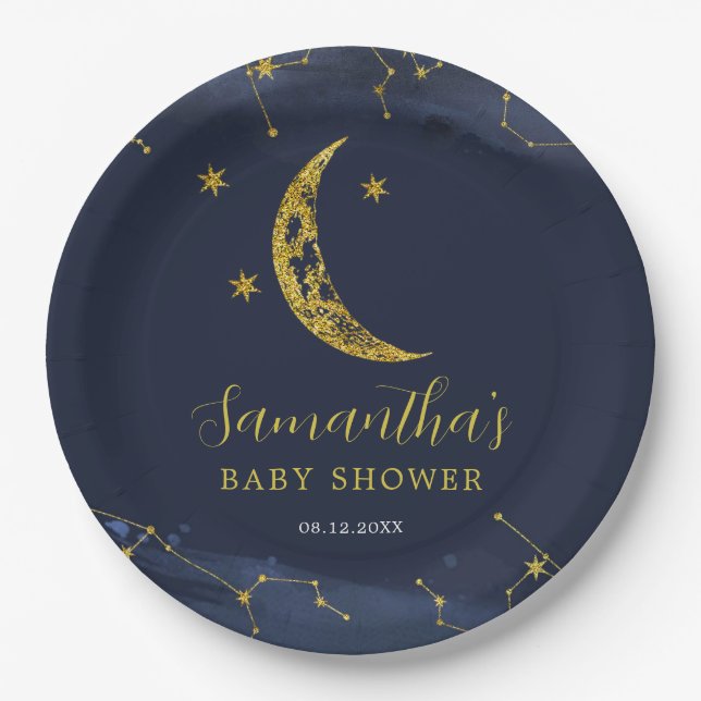 Night Sky Over the Moon Baby Shower Paper Plate Pappteller (Vorderseite)